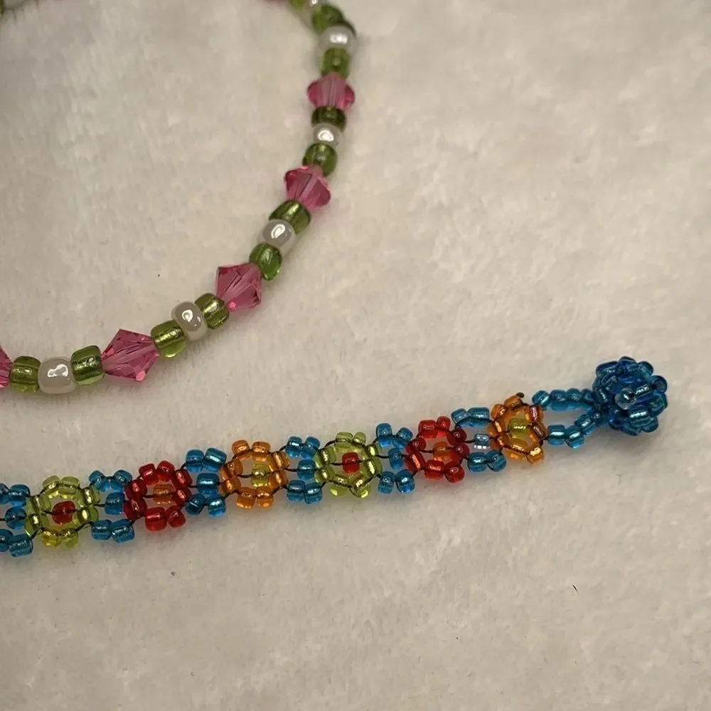 Set of Girls Multi Colored Crystal and Beaded Bracelets - Four in Total